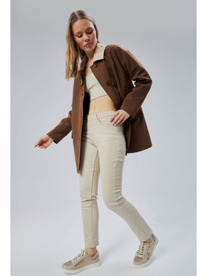 Oversize Casual Midi Trençkot Kahverengi