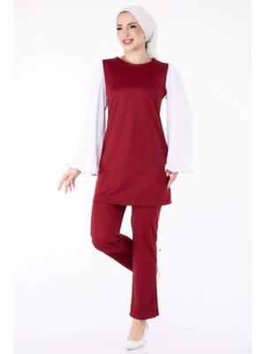 Bordo Tunik Pantolon İkili Takım