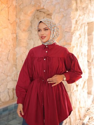 Bordo Beli Büzgülü Bağlamalı Tunik Bordo Beli Büzgülü Bağlamalı Tunik
