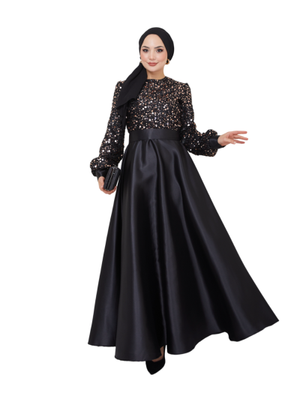 Giyim Moda Pul Detaylı Saten Abiye Elbise Bakır