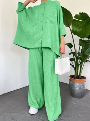 A.yeşil Çift Cepli Yarım Yarasa Kol Salaş Gömlek Takım