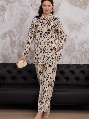 Bej Etnik Desenli İşlemeli Cupra İkili Takım Bej Etnik Desenli İşlemeli Cupra İkili Takım