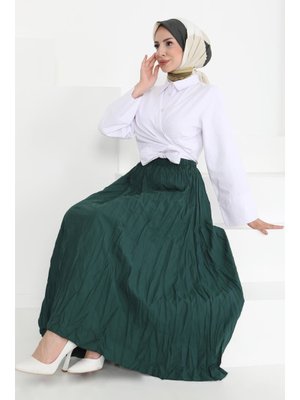 Zümrüt Beli Lastikli Kırışık Etek Zümrüt Beli Lastikli Kırışık Etek