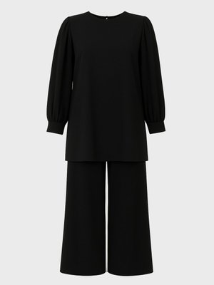 Siyah Krep Kumaşlı Bluz & Pantolon Büyük Beden İkili Takım