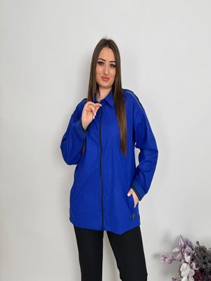 Mavi Büyük Beden Fermuarlı Ve Omuzları Aksesuarlı Ceket
