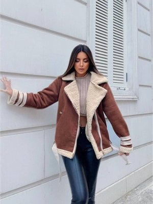 Kahve Yumoş Kaplama Ithal Süet Oversize Mont