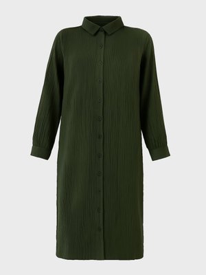 Haki Müslin Kumaşlı Uzun Büyük Beden Tunik