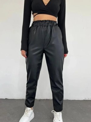 Siyah Beli Lastikli Düz Paça Içi Şardonlu Pantolon