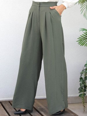 Haki Geniş Paça Büyük Beden Pantolon Haki Geniş Paça Büyük Beden Pantolon