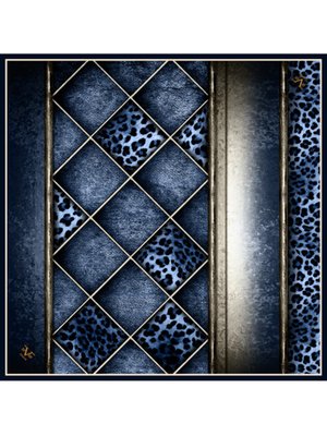 Lacivert Leopar Desen Black Seri Twill Eşarp Askısı İle Birlikte 90x90 Cm