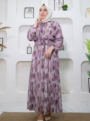 Mor Çizgi Desenli Elbise Mor Çizgi Desenli Elbise