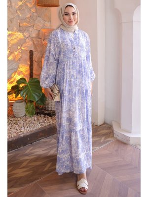 Lila Yarım Düğmeli Eteği Katlı Elbise Lila Yarım Düğmeli Eteği Katlı Elbise