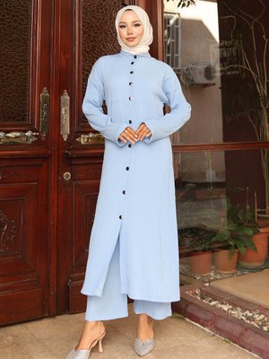 Bebe Mavisi Yaka Detaylı Uzun İkili Takım