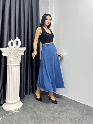 Mavi Uzun Keten Kloş Etek Mavi Uzun Keten Kloş Etek