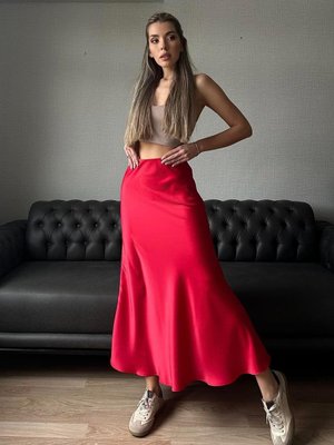 Kırmızı Uzun Saten Balık Etek