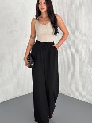 Siyah Dubai Ön Bağcıklı Pantolon