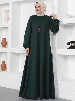 Zümrüt Kolyeli Bisiklet Yaka Elbise