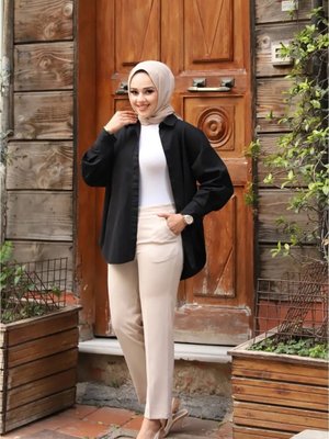 Bej Kalem Paça Cepli Kumaş Pantolon