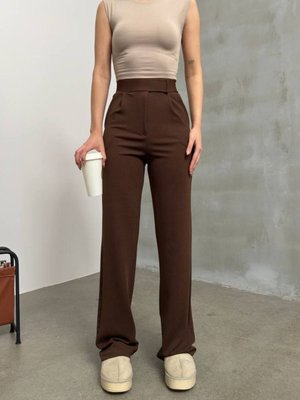 Kahverengi Jakar Cırtlı Palazzo Pantolon