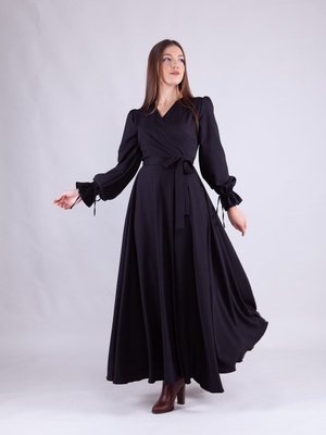 Siyah Kruvaze Yaka Uzun Kol Abiye Elbise Siyah Kruvaze Yaka Uzun Kol Abiye Elbise