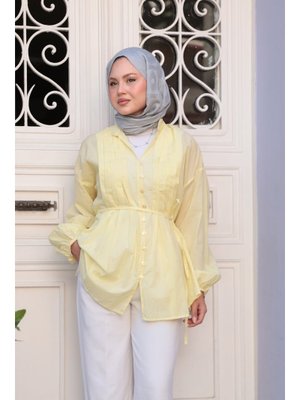 Sarı Önü Pile Detay Vual Gömlek