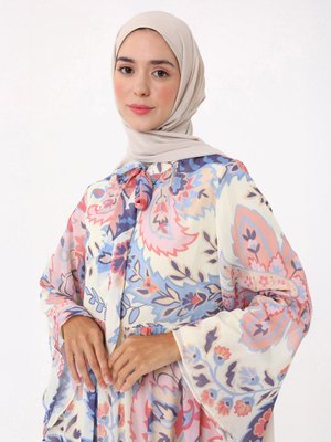 Çiçek Baskılı Şifon Elbise Mavi Pembe