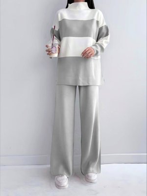 Gri Yarım Boğazlı Triko Takım Gri Yarım Boğazlı Triko Takım