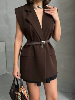 Kahverengi Kemerli Cep Detaylı Blazer Ceket