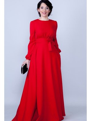 Kırmızı Uzun Yuvarlak Yaka Kol Dokuma Kumaş Beli Büzgülü Kuşaklı Abiye Elbise Kırmızı Uzun Yuvarlak Yaka Kol Dokuma Kumaş Beli Büzgülü Kuşaklı Abiye Elbise