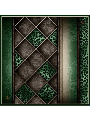 Antrasit Leopar Desen Black Seri Twill Eşarp Askısı İle Birlikte 90x90 Cm Siyah Gold