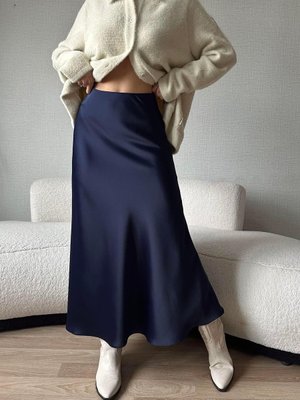 Lacivert Uzun Saten İhracat Etek