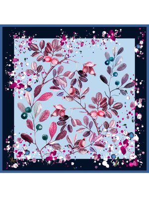 Çiçekli Desen Black Seri Twill Eşarp Askısı İle Birlikte 90x90 Cm Lacivert Mavi