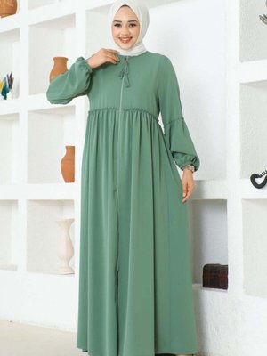 Çağla Yeşili Balon Kollu Jessica Krep Ferace