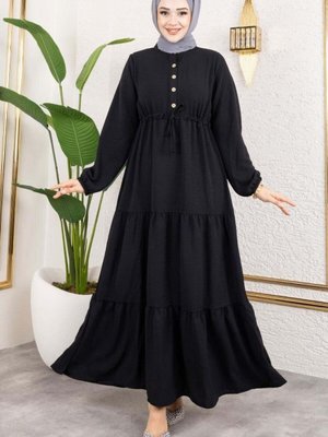 Siyah Afra Bağcık Detaylı Elbise