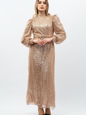 Gold Payetli Abiye Elbise Gold Payetli Abiye Elbise