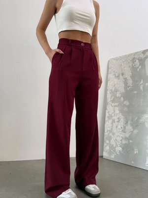 Bordo Arkası Lastikli Dabıl Kumaş Palazzo Pantolon