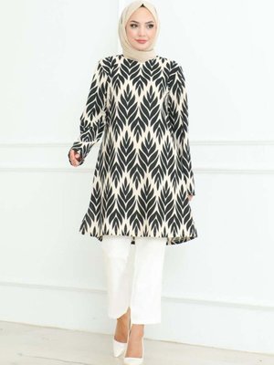 Siyah Yandan Yırtmaçlı Krep Tunik