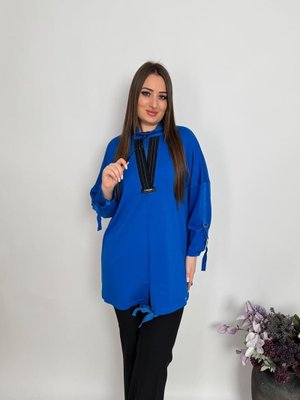 Mavi Büyük Beden Yaka Fermuar Detaylı Bluz