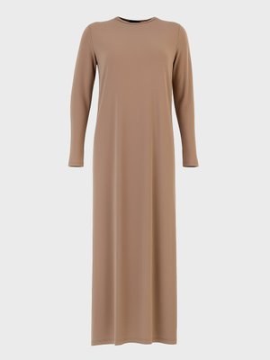 Latte Büyük Beden Bisiklet Yaka Örme Elbise Latte Büyük Beden Bisiklet Yaka Örme Elbise