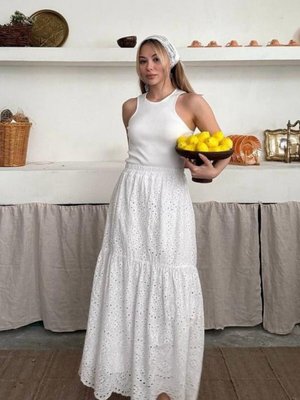 Beyaz Uzun Brode Astarlı Etek