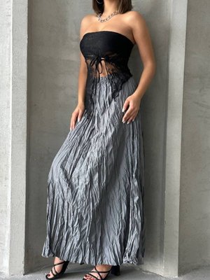 Gri Uzun Kraşlı Etek