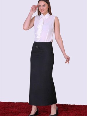 Siyah Uzun Mevsimlik Fiyonk Detaylı Kalem Etek Siyah Uzun Mevsimlik Fiyonk Detaylı Kalem Etek