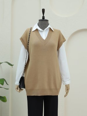 Vizon V Yaka Oversize Triko Süveter