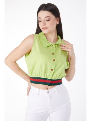 Yağ Yeşili Etek Lastik Detaylı Crop Yağ Yeşili Etek Lastik Detaylı Crop