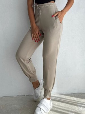 Bej Paça Pileli Modal Kumaş Rahat Kalıp Pantolon