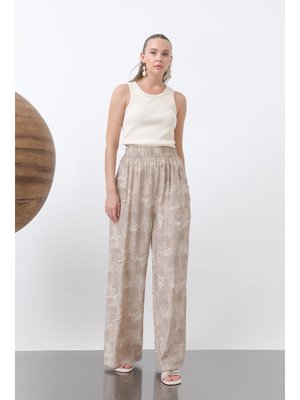 18240pnt Desenli Beli Lastikli Bol Pantolon