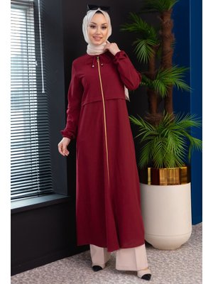 Bordo Fermuarlı Kap