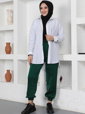 Zümrüt Beli Ve Paçası Lastikli Pantolon