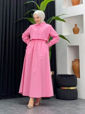 Pembe Elbise Bolerolu İkili Takım