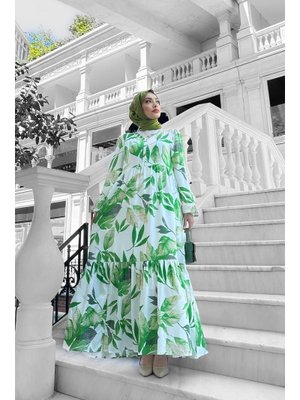 Zümrüt Yeşili Rüya Desenli Elbise